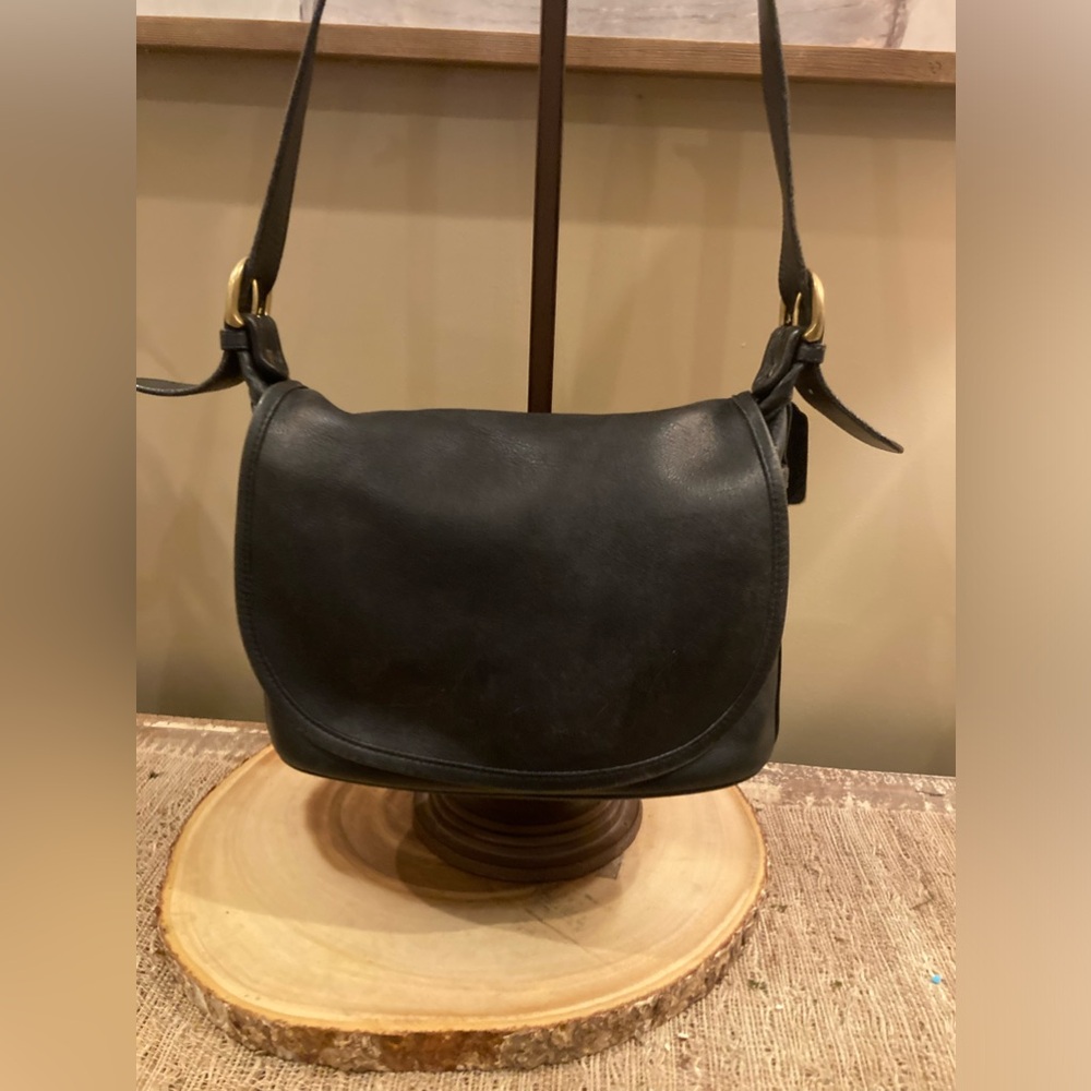 Vintage Coach A7C-4150 Fletcher‎ Flap Shoulder Bag Black Leather.